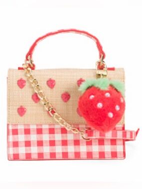 Betsey Johnson Strawberry Red Gingham "Mylo" Mini Crossbody Bag